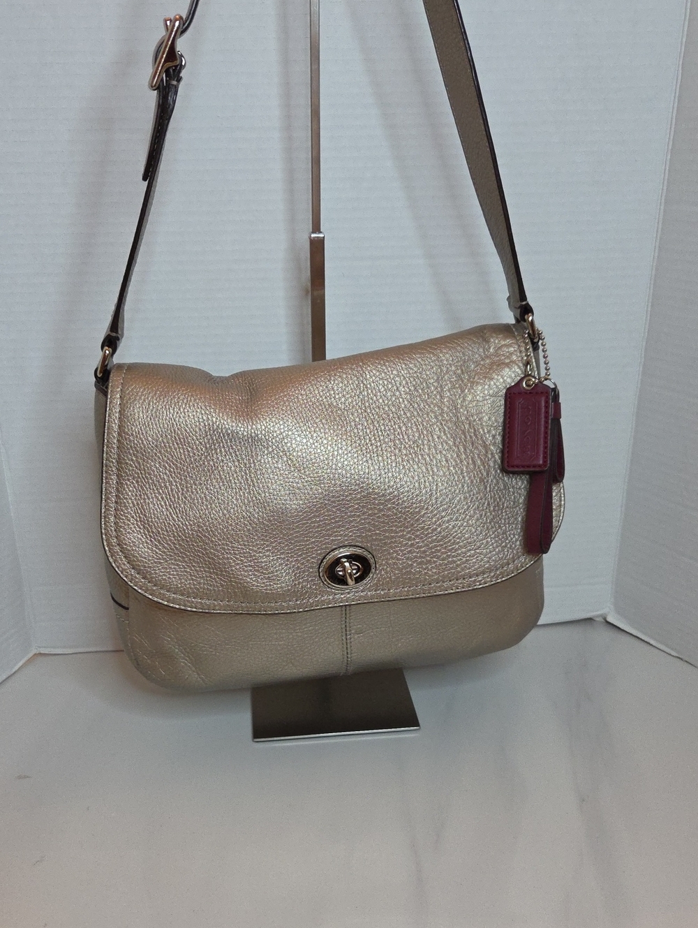 Coach Legacy Flap Bag In Metallic Taupe Leather - Style F23288